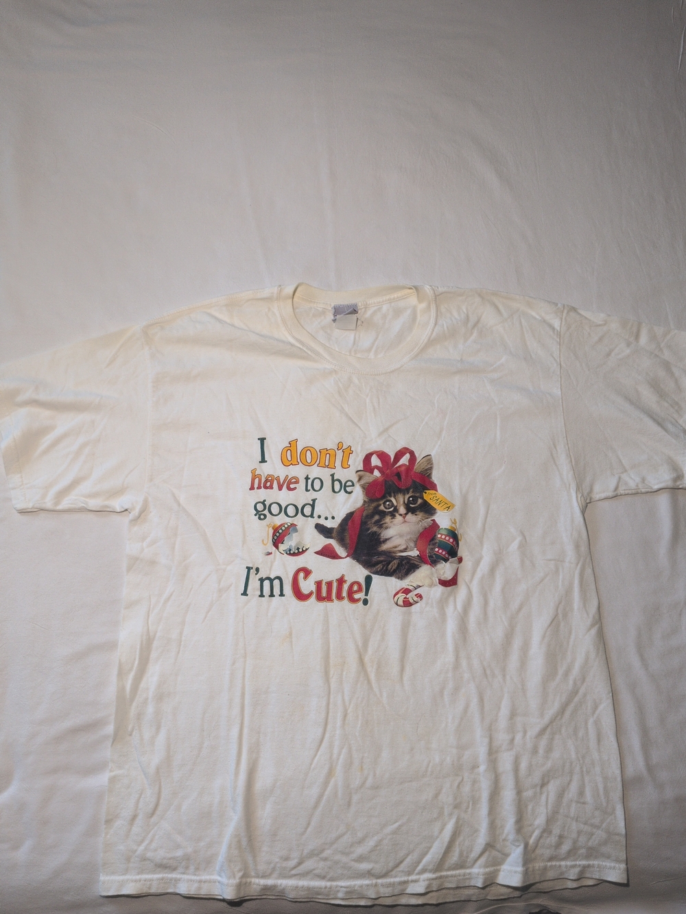 Cute Cat Graphic Tee - White